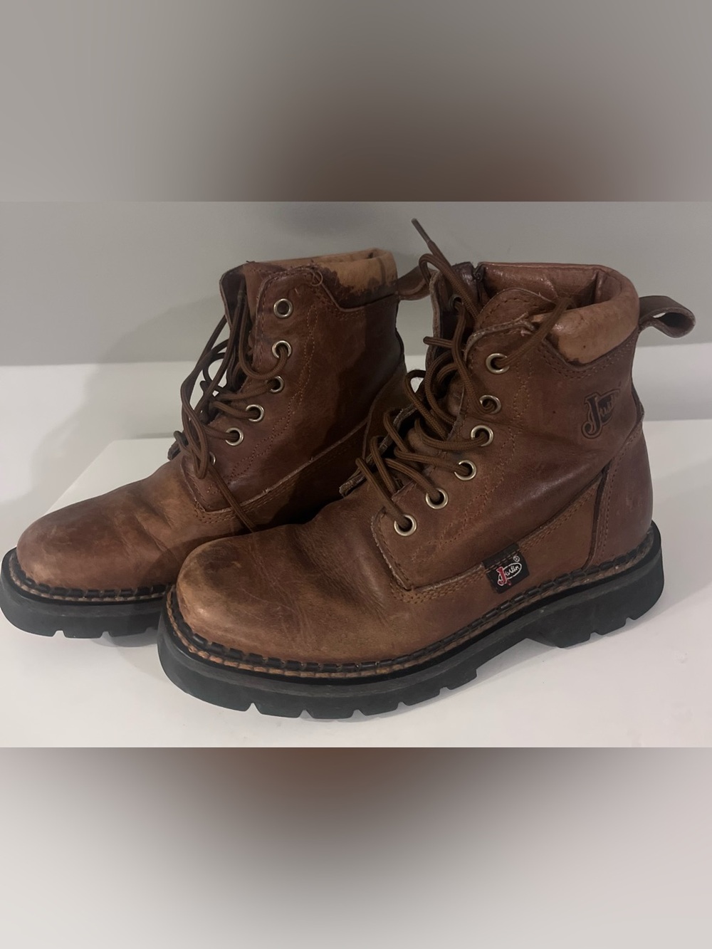 Justin Leather Vintage Brown Lace-Up Kiltie Roper Boots 6 B